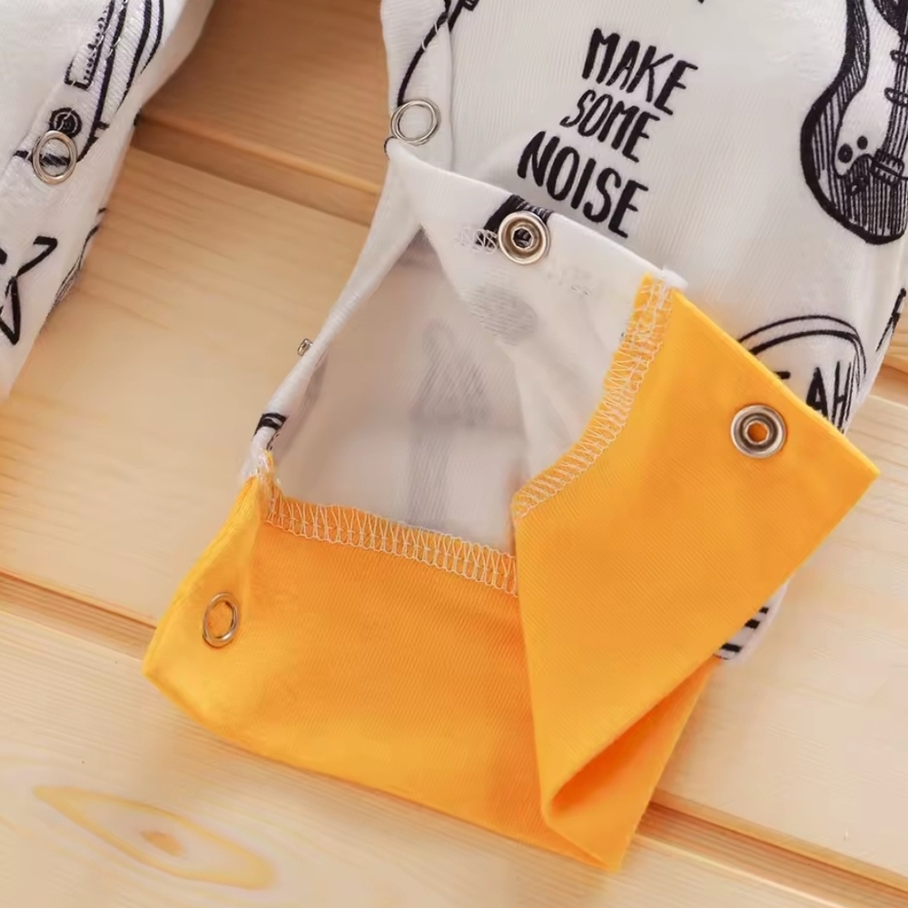 Rock & Roll Baby Jumpsuit & Beanie PJ Set Yellow White Romper One Piece 0-3M - Picture 8 of 9